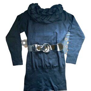 Black Long-Sleeve Sweater Dress With Belt Womens Size M Acrylic & Polyester Blen